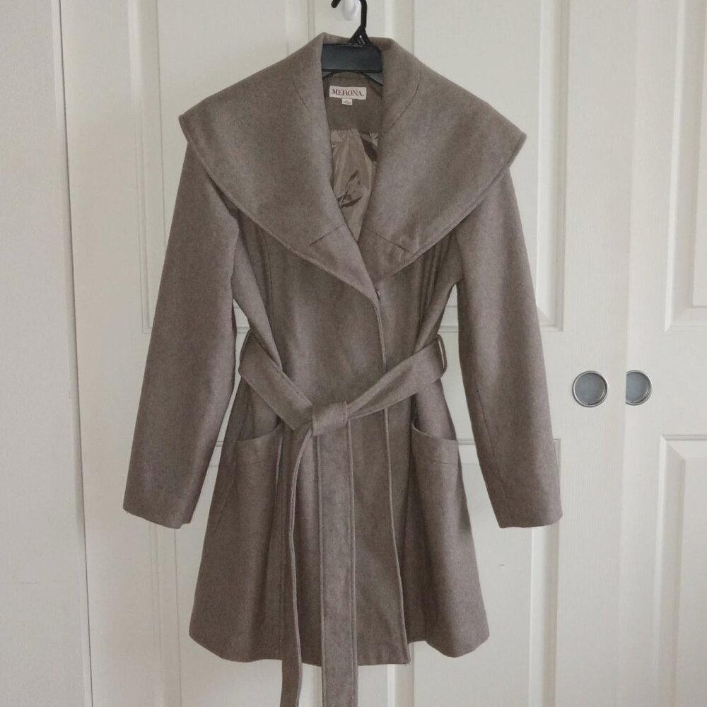 Merona Taupe Wool Blend Belted Coat
